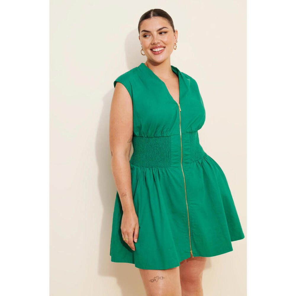 Anthropologie - Sleeveless Dress with Front Zipper and Smocked Waist, Size 2X